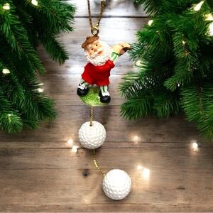 Golfing Santa w/ Dangling Golf Balls Christmas Ornament